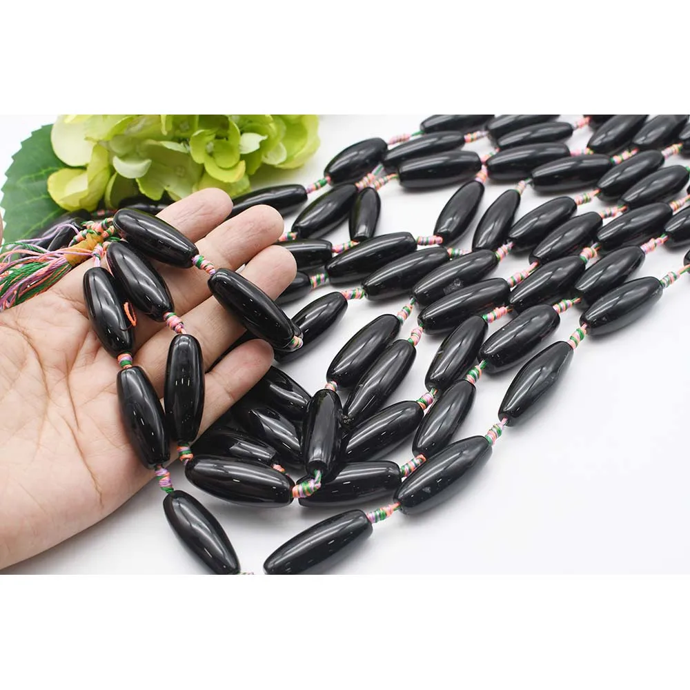 2 strands/lot 35mm Natural Smooth Black Agate stone beads For DIY Bracelet Necklace Jewelry Making Strand 15