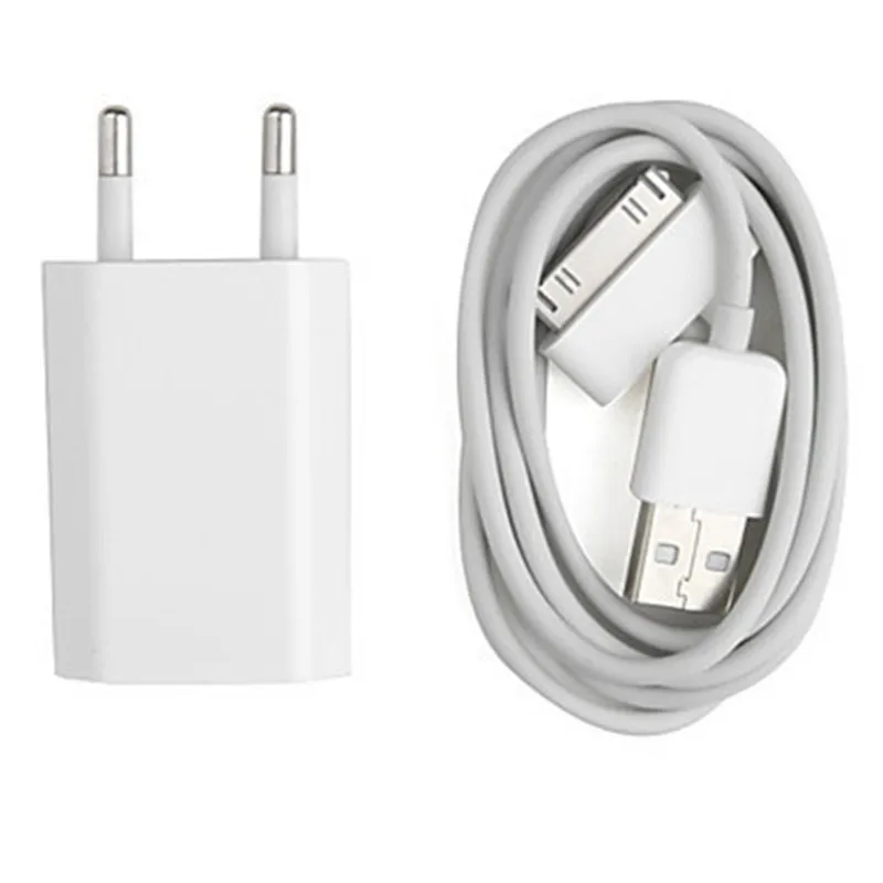 1 м USB-кабель для зарядки, Европейское настенное зарядное устройство для iPhone 4 4S 3GS для IPad 3 2 1 USB-кабели для передачи данных-0