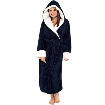 

Women's pajamas pijama mujer verano Winter Plush Lengthened Shawl Bathrobe Home Clothes Long Sleeved Pocket belt Robe Coat