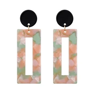 Fashion Leopard Print Multi-Color Acrylic Acetic Acid Drop Earrings for Women Girl Personality Simple Geometric Pendant Earrings - Metal Color: pink