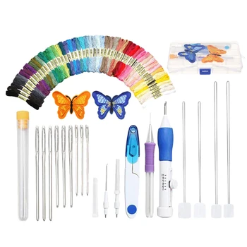 

DIY Embroidery Pen Knitting Sewing Tool Kit Punch Needle Set with 50x Threads