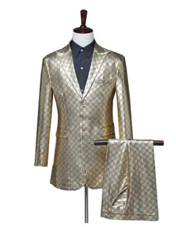 suit and pants S-4XL! Новинка, Мужская одежда для ночного клуба, модный костюм GD цвета шампанского из искусственной кожи, Тренч, пальто, штаны, набор стилистов, мужской певец, сценические костюмы - Цвет: suit and pants