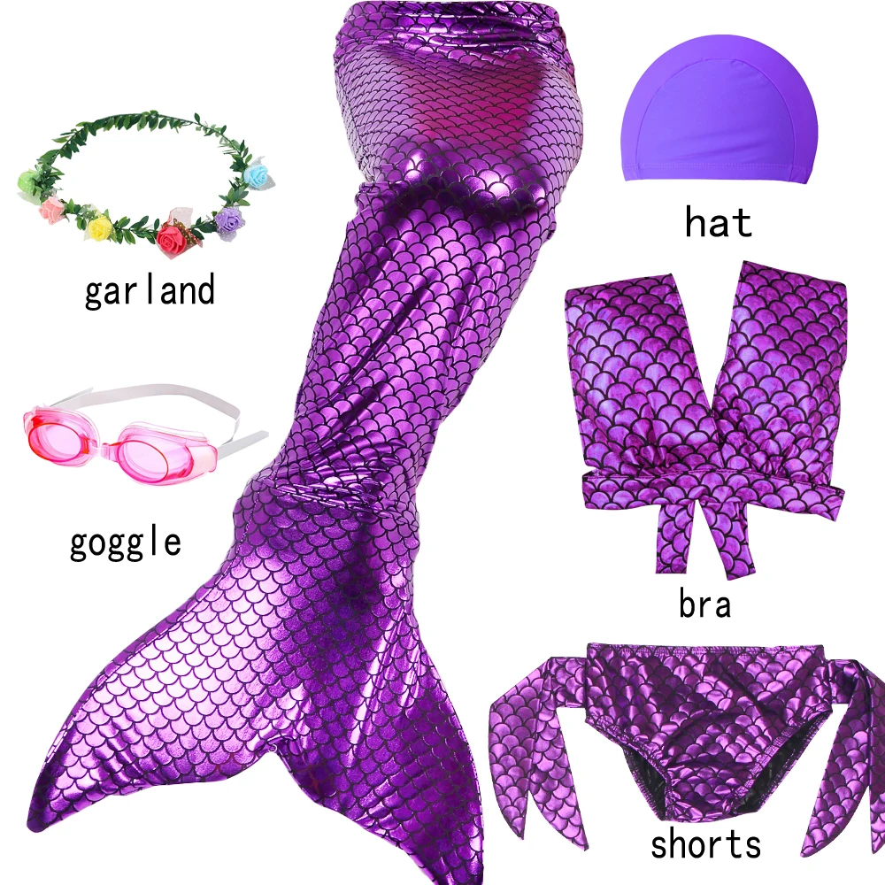 

Swimmable Children Mermaid Tails With Monofin Goggles hat Fin Bikinis Set Girls Swimsuit Mermaid Tail Cosplay Costume Swimming