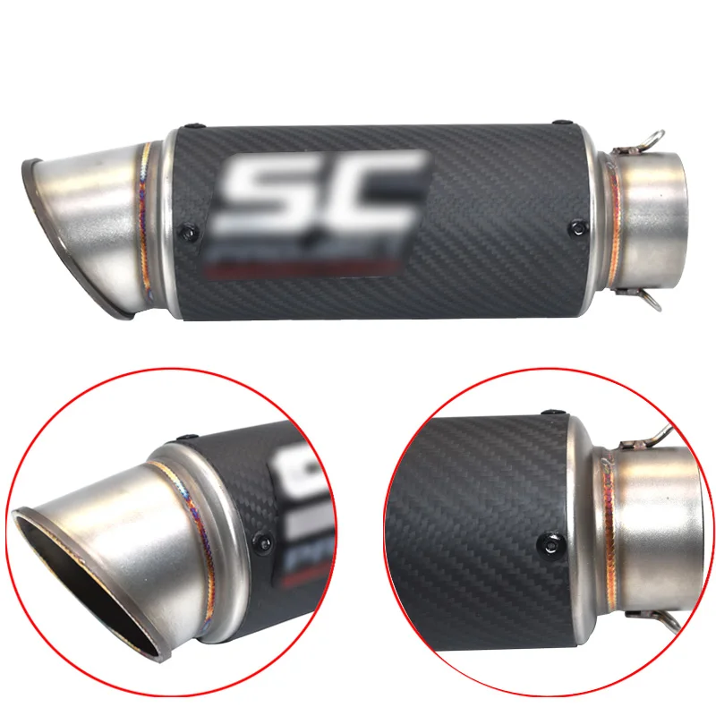 Universal 61mm motorcycle exhaust pipe suitable For micropole muffler carbon fiber exhaust with stickers