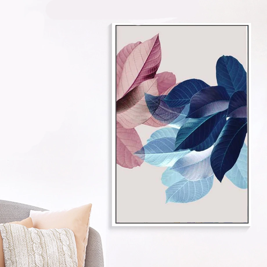 Wall-Art-Canvas-Painting-Pink-Flower-Blue-Tropical-Leaves-Abstract-Nordic-Posters-And-Prints-Wall-Pictures