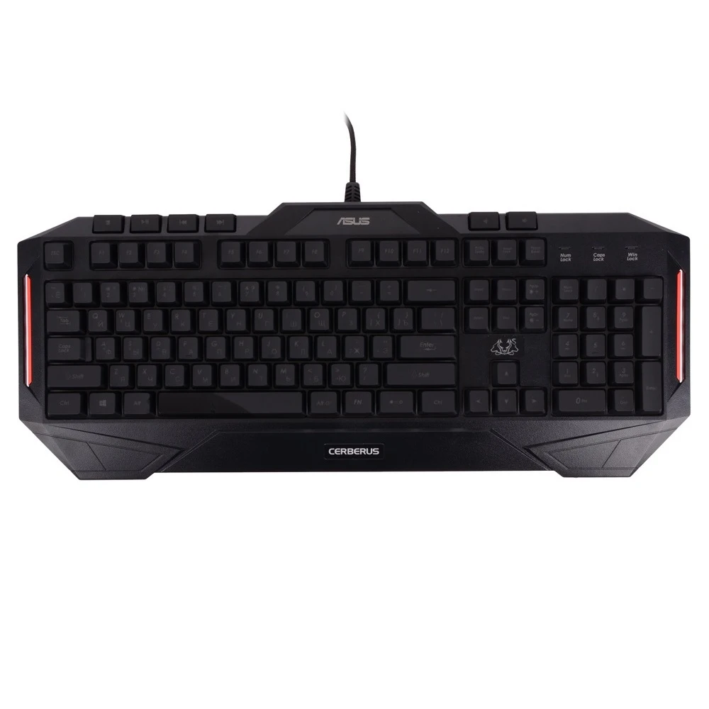 Клавиатура ASUS Cerberus Black 90YH00R1-B2RA00 проводная, мембранная, подсветка клавиш, USB, защита от брызг, цвет: черный