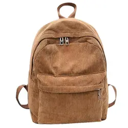 Corduroy Backpack Fashion Women School Backpack Pure Color Shoulder Bag Girl Travel Bags Female Mochila Striped Rucksack