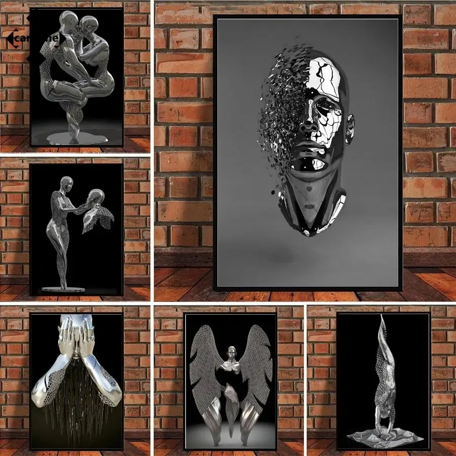 

Romantic Metal Lover Wall Art Painting Figure Statue Print Picture Abstract Modern Style Poster and Print for Living Room Decor