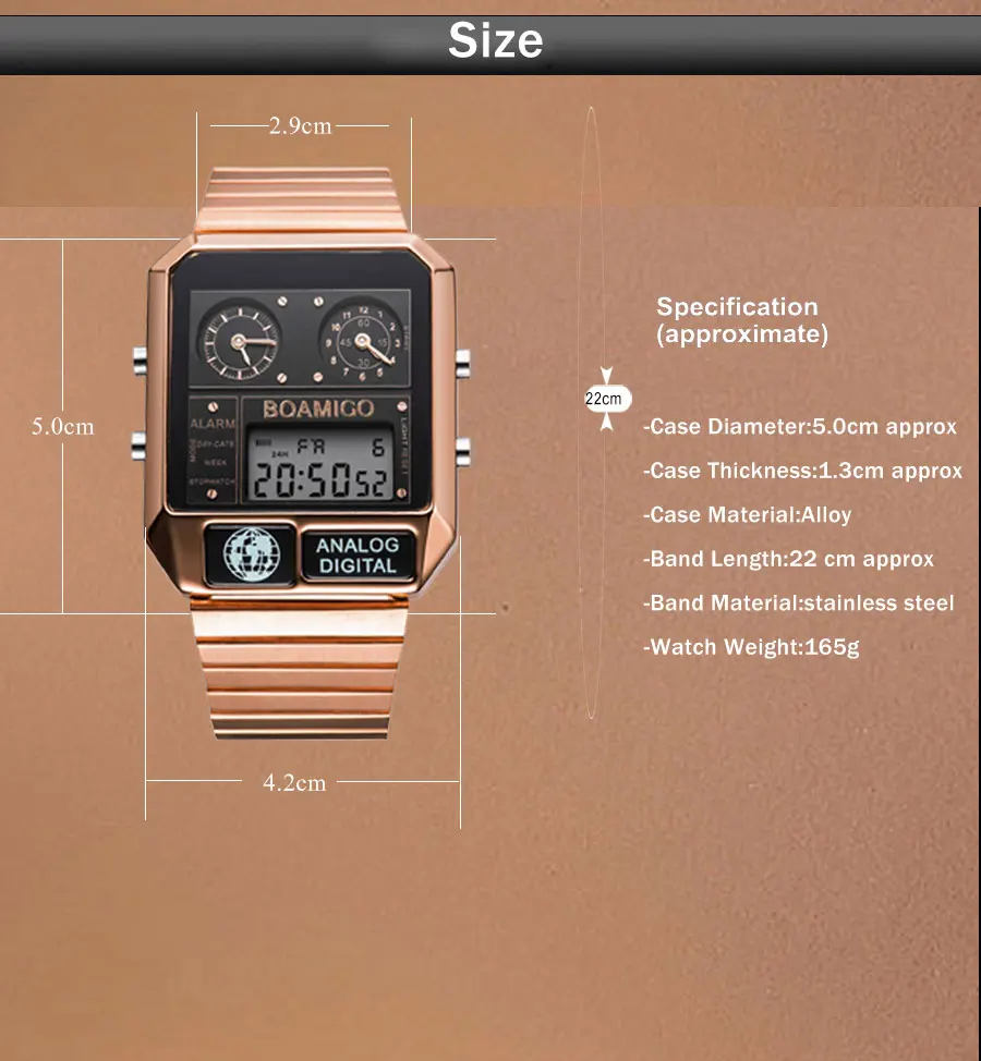 2020 new BOAMIGO brand men 3 time zone watch man sport digital watches stainless steel military quartz watch relogio masculino