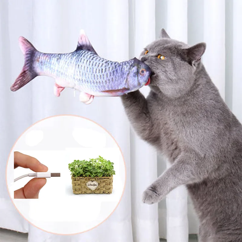 

ish Kicker Cat Toy Moving Fish Flopping Fish Dancing Fish Cat Toy Wagging Simulation Electric with USB Catnip for Kitten 30CM