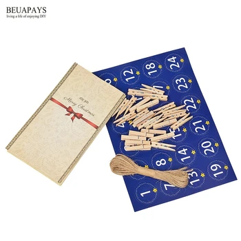 

50pcs/set Christmas gift paper bag include 24pcs Christmas paper bags 24pcs clips 10 m hemp rope and 1set of stickers decoration