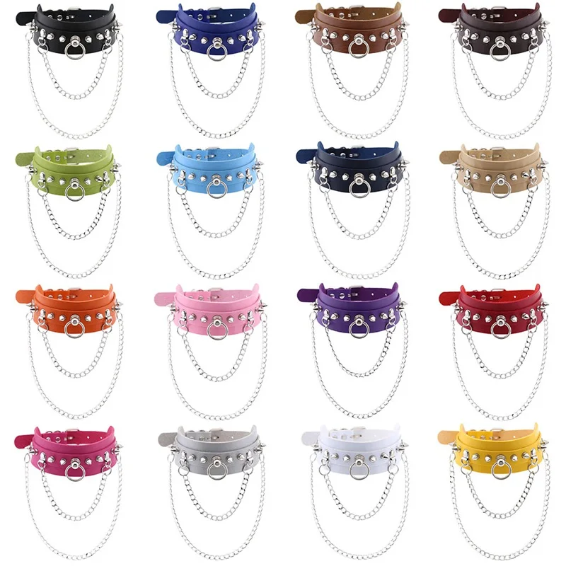 Харадзюку Панк Черный Спайк заклепки колье из искусственной кожи аниме ожерелья