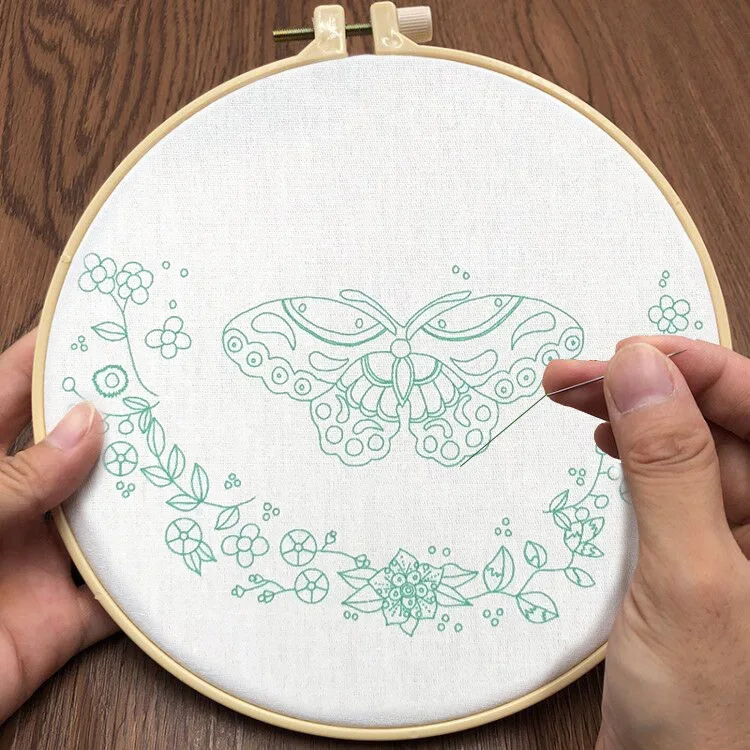 20cm Butterfly Embroidery DIY Material Package Flowers Pattern DIY Cross Stitch Embroidery Kit DIY with Hoop Room Decor