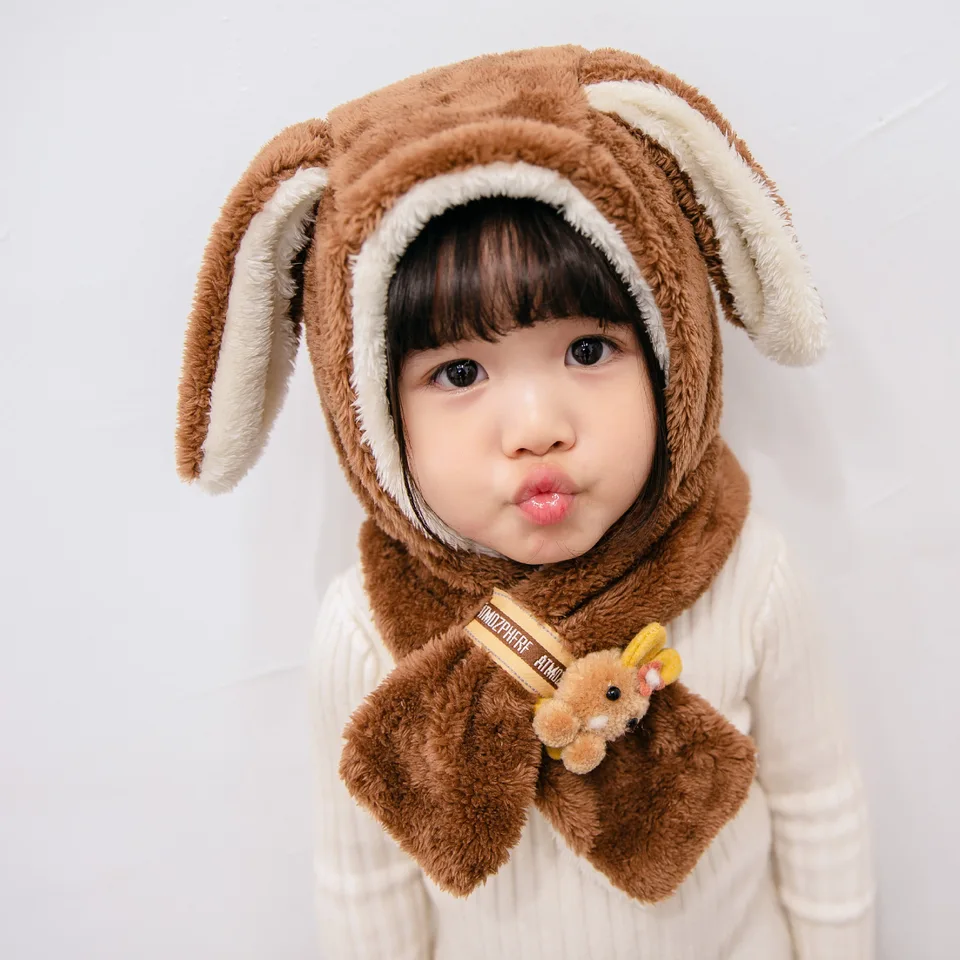 South Korea New Style Children Hat Scarf One Piece Cap Winter Earmuff Warm Plush Baby Set Of Head Cap Aliexpress