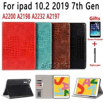 

Case for iPad for ipad 10.2 2019 7th Gen A2200 A2198 A2232 A2197 Crocodile Premium Leather Flip Smart Cover Tablet Shell