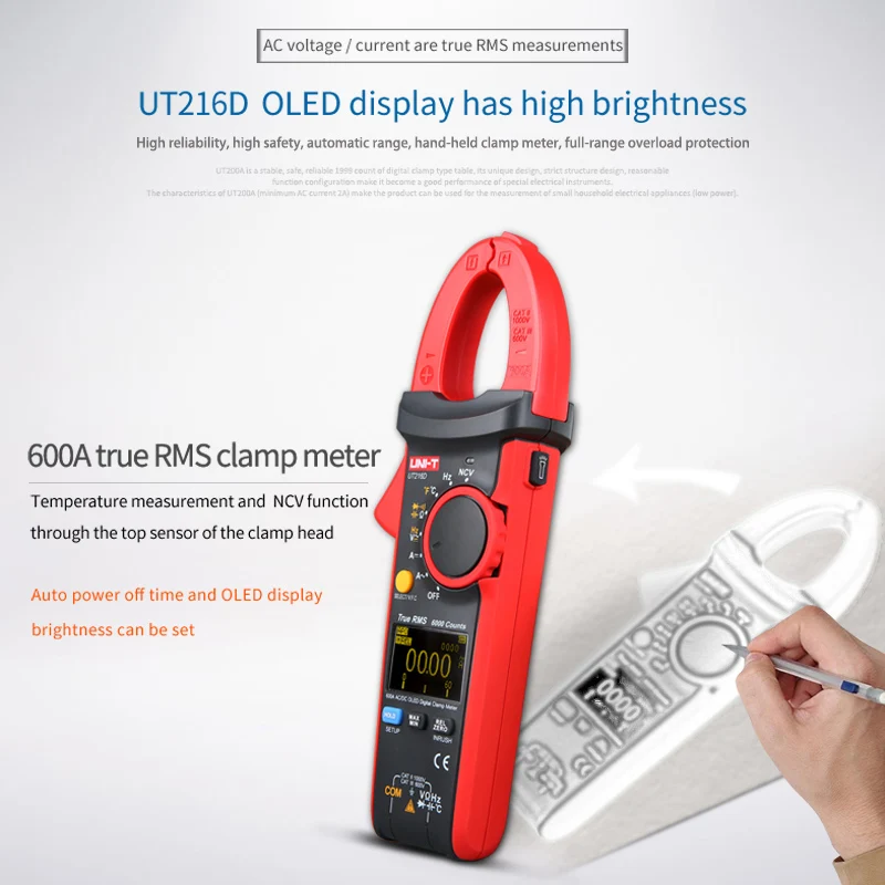 Цифровой клещи True RMS UT216A/UT216B/UT216C/UT216D 600A высокая частота Авто rangecurrent NCV автоматическое выключение lcd - Цвет: UT216D no battery