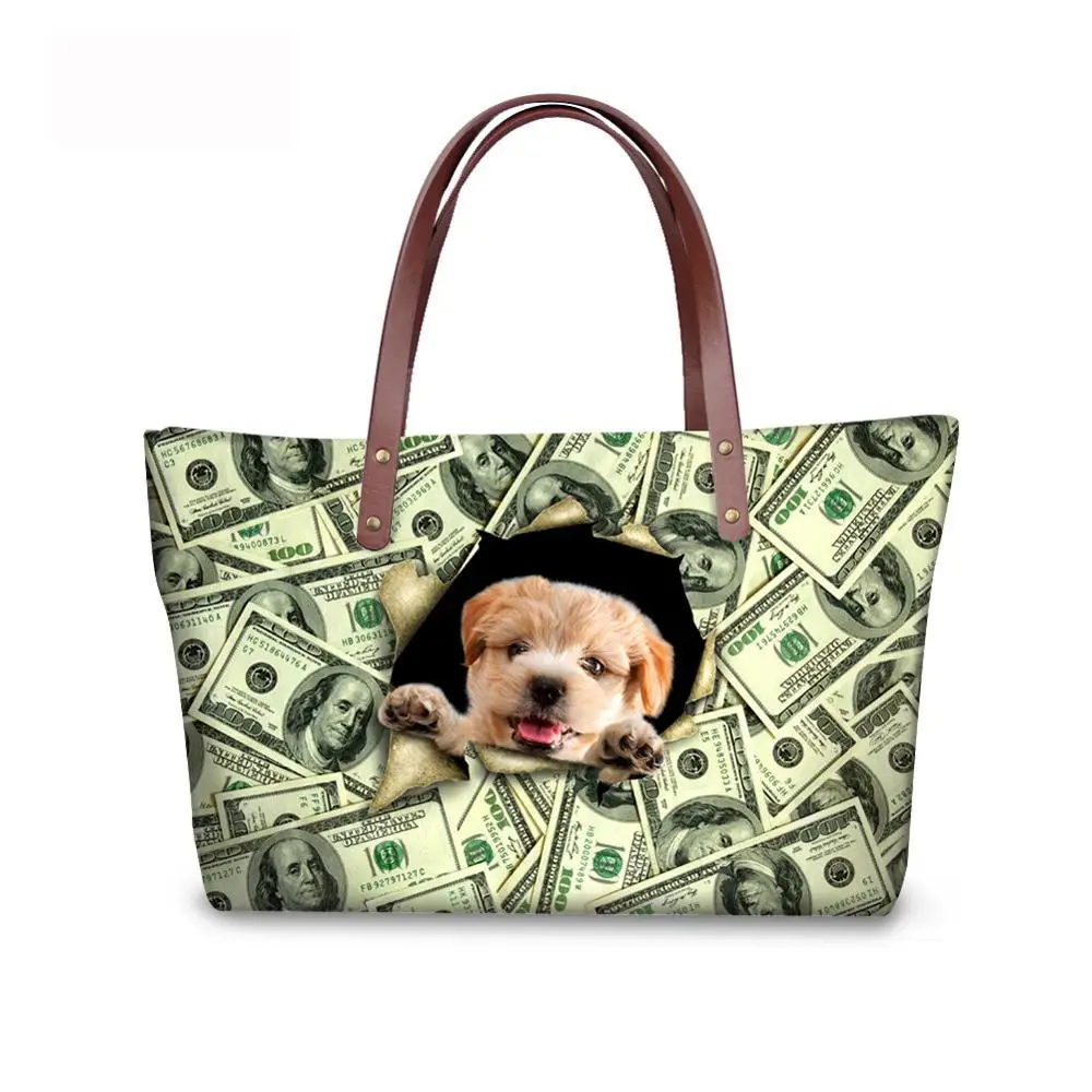 

INJERSDESIGNS Women's Bag Dollar Cat Dog Printing Girl Handbag Luxury Handbags Shoulder Bags For Women 2020 New Fashion Tote Bag