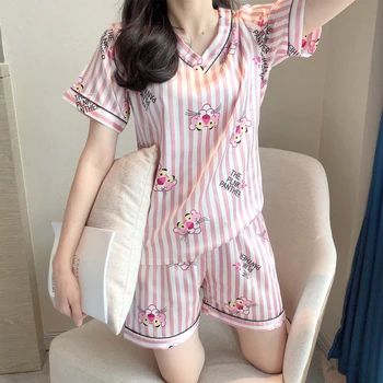 

2020 Summer Luxury Silk Pajamas For Women 2 Pcs Short Sleeve Trousers Soft Comfort Pyjama Sets Female Casual Pijama Sleepwear