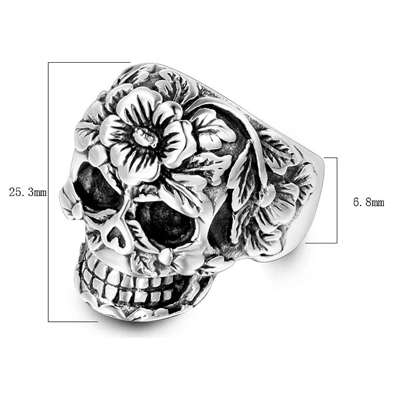 Anello Uomo Gotico Teschio Zucchero 316l Acciaio Biker Anello Con Anello Uomo Gotico Teschio Zucchero 316l Acciaio Biker Anello Con