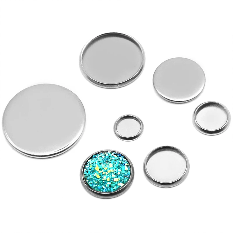 40pcs 6/8/10/12/14/16/18/20/25mm Steel Stainless Metal Pendant Tray/Blank Connector Bezel Setting Tray For Cameo Cabochons