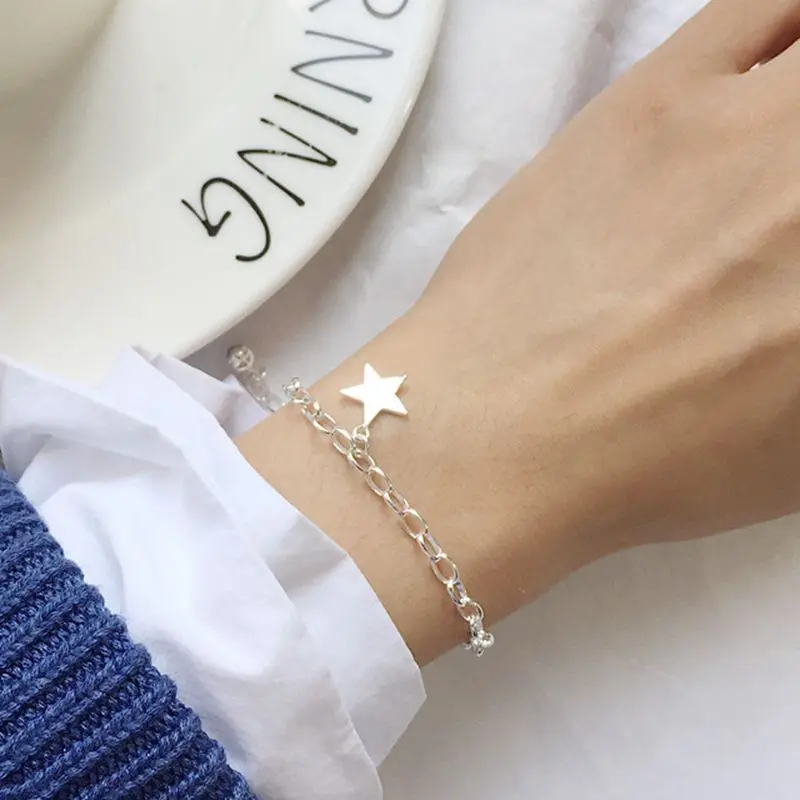 

Silvology 925 Sterling Silver Wide Chain Star Bracelets Round Bead Minimalist Bracelets for Women 2019 Silver 925 Jewelry Girls