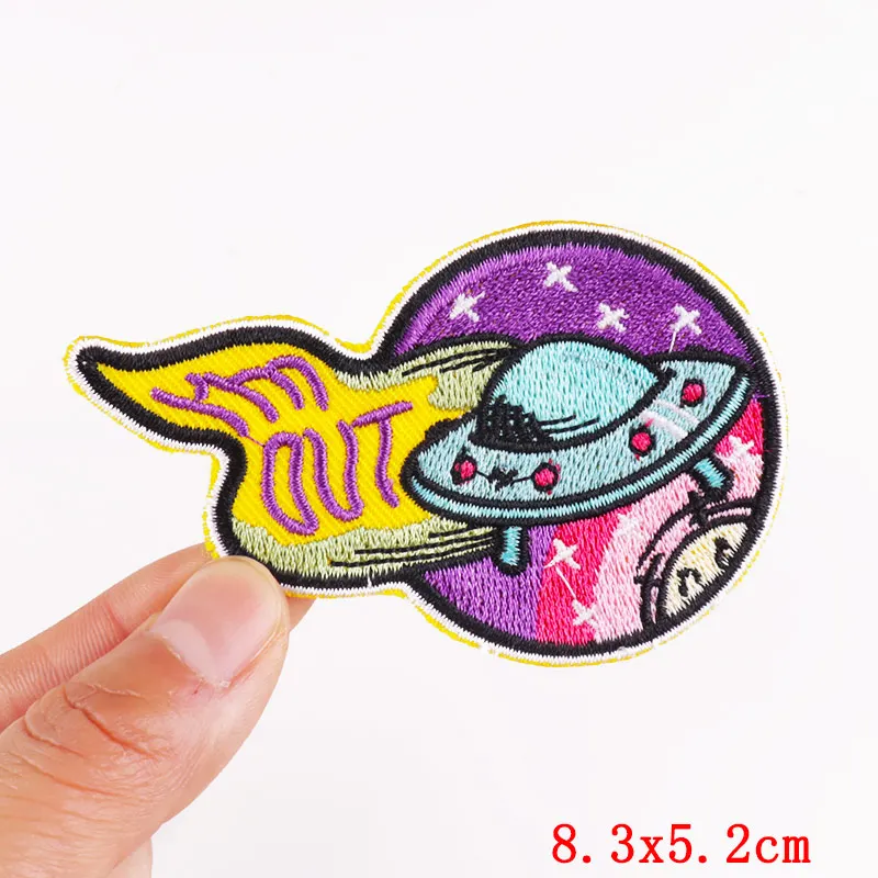 Prajna Alien Embroidered Patches On Clothes DIY Space UFO Applique Clothing Thermoadhesive Patches for Clothing Stickers Badges 