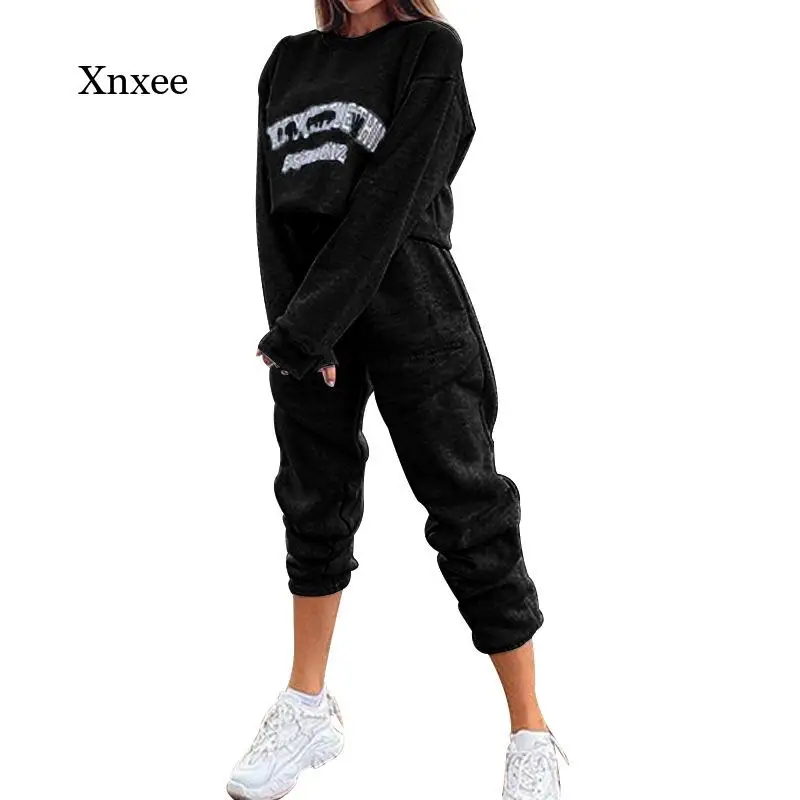 

Осень 2021, толстовка из двух предметов, Женский однотонный Повседневный пуловер с длинным рукавом и карманами, костюм, эластичная спортивная одежда