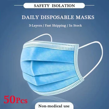 

50pcs Three-layer Meltblown Cloth Combination Masks Disposable Mask Mouth Protective One Time Face Mask Adult Use maseczka