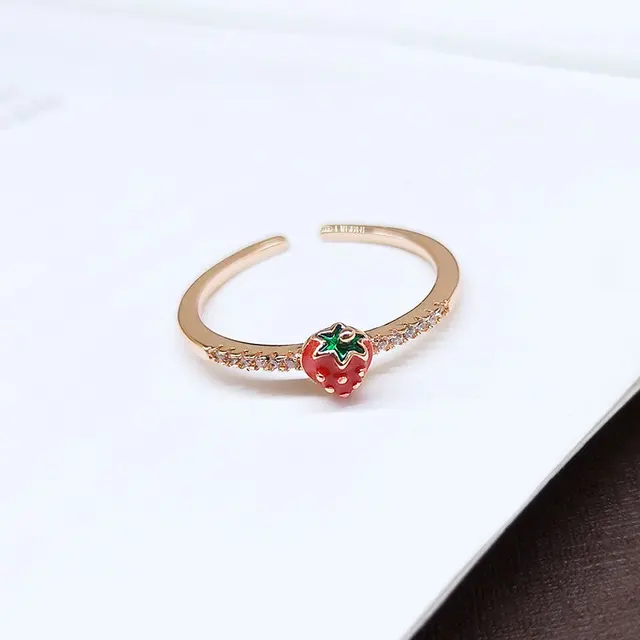 Strawberry Ring Red Rhinestones Fruit Jewelry Gift For Her SummerJewelry Adjustable Ring Under 20 USD