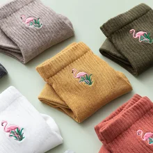 Embriodery/женские вязаные носки с принтом фламинго; милые повседневные зимние теплые носки в духе колледжа для девочек; модные носки