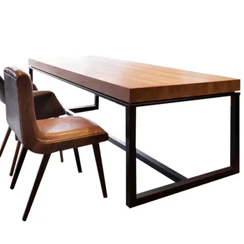 

Customizable Solid Wood Dining Table and Chair Wooden Dining Tables with Metal Leg Modern Kitchen Desk Furniture 5cm Thickness