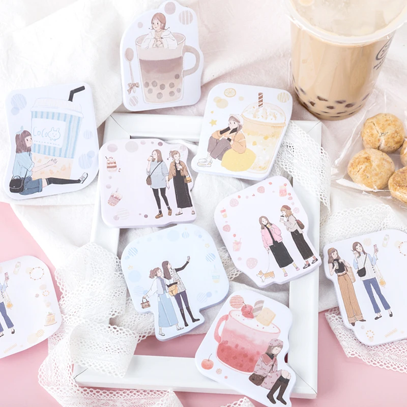 

Kawaii Milk Tea Series Girls Sticky Notes Memo Pad Diary Stationary Flakes Scrapbook Decorative cute N Times Sticky