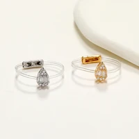 New Sweet Trendy Women's Ring Fashion Invisible Transparent Line Brass Ring Water Drop Zircon Jewelry Accessory For Daily Life 1