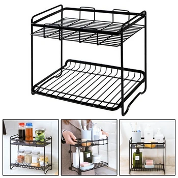

1*Storage Rack Home Kitchen Wrought Iron Storage Rack Self Bathroom Double Layer Organizer Practical New
