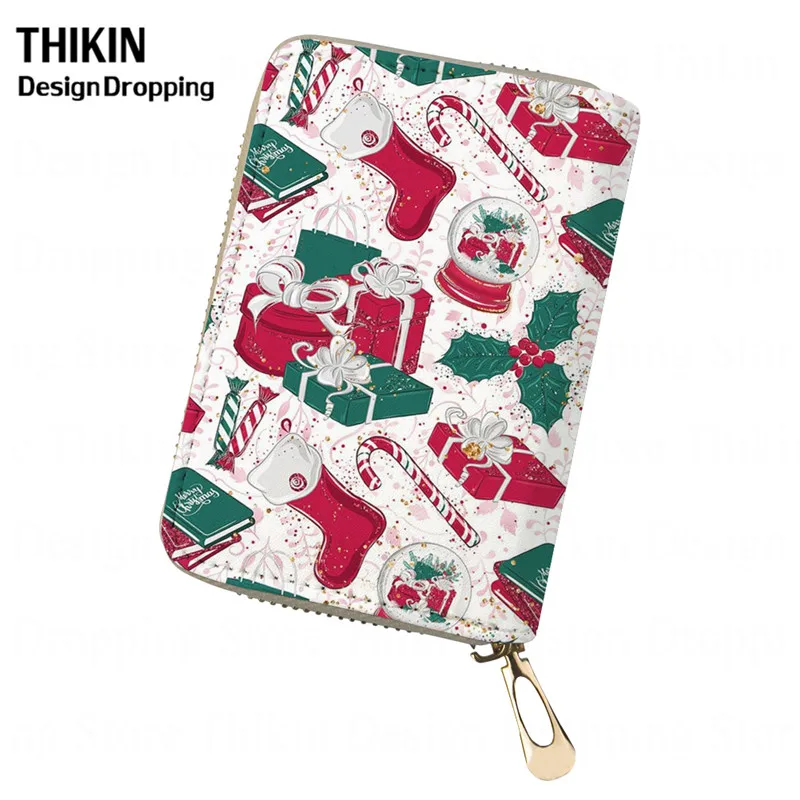 THIKIN Merry Christmas кожаный женский держатель для карт, женские кошельки, сумка для кредитных карт, кошелек, студенческий чехол для ID карт, защита на молнии - Цвет: as picture