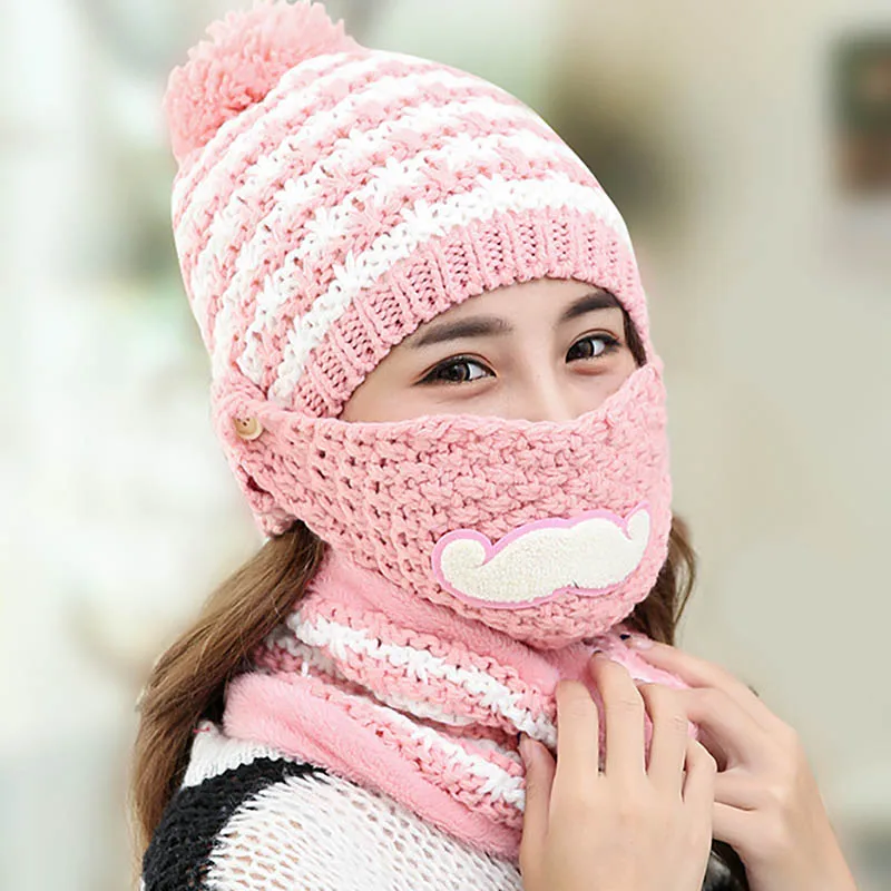 Dilidala женская зимняя маска с капюшоном, многоцелевые наушники, женские теплые бархатные вязаные шерстяные шапки, модная женская шапка - Цвет: Pink