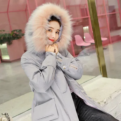 

Color Large Fur Collar down Jacket Cotton-padded Clothes Women's Mid-length 2018 New Style Korean-style Waist Hugging Slim Fit T