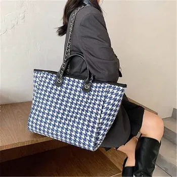

Large Capacity Houndstooth Big Totes Bags Women Handbags 2020 New Fashion Woolen Ladies Crossbody Messenger Bag Female Purses
