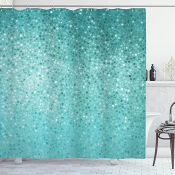 

Turquoise Shower Curtain Small Dot Tiles Shape Simple Classical Creative Design Bathroom Decor Set with Hooks 70" Long Turquoise