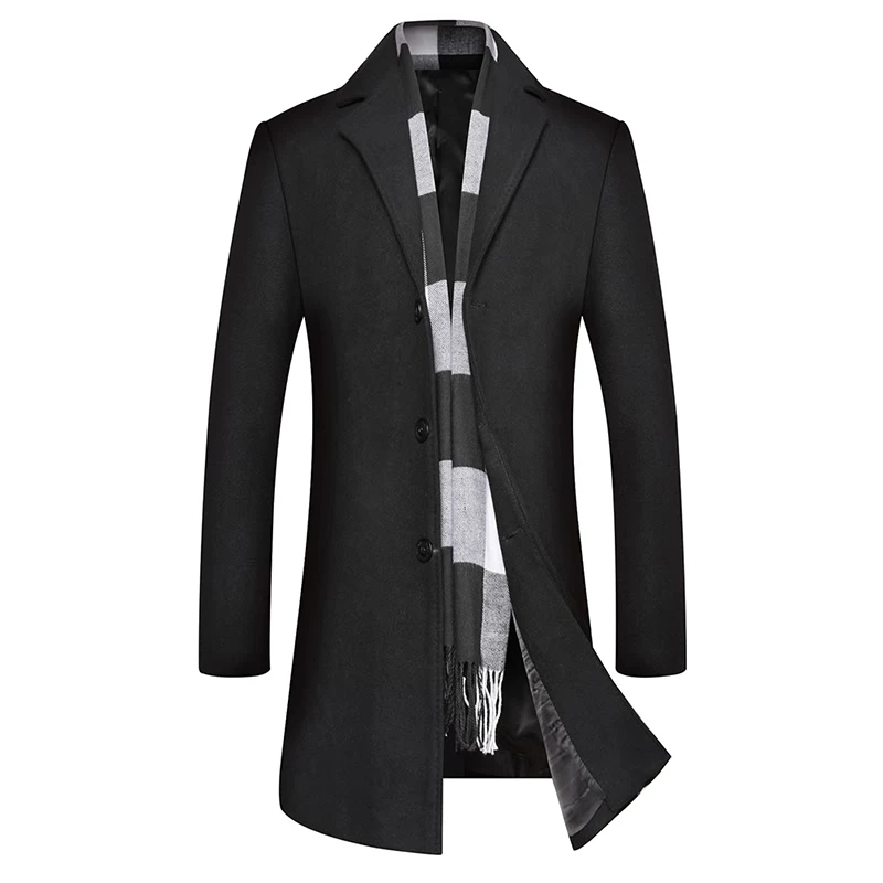 Зимнее мужское шерстяное пальто, Мужское пальто, шерстяное пальто, мужские пальто и куртки, шерстяное пальто, мужское кашемировое пальто - Цвет: black