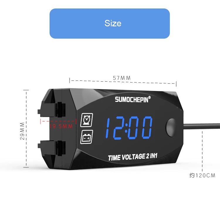 12 В вольтметр времени мотоцикла Электрический автомобиль Время часы 2 в 1 Функция светодиодный цифровой дисплей низкое высокое напряжение мигающий предупреждение