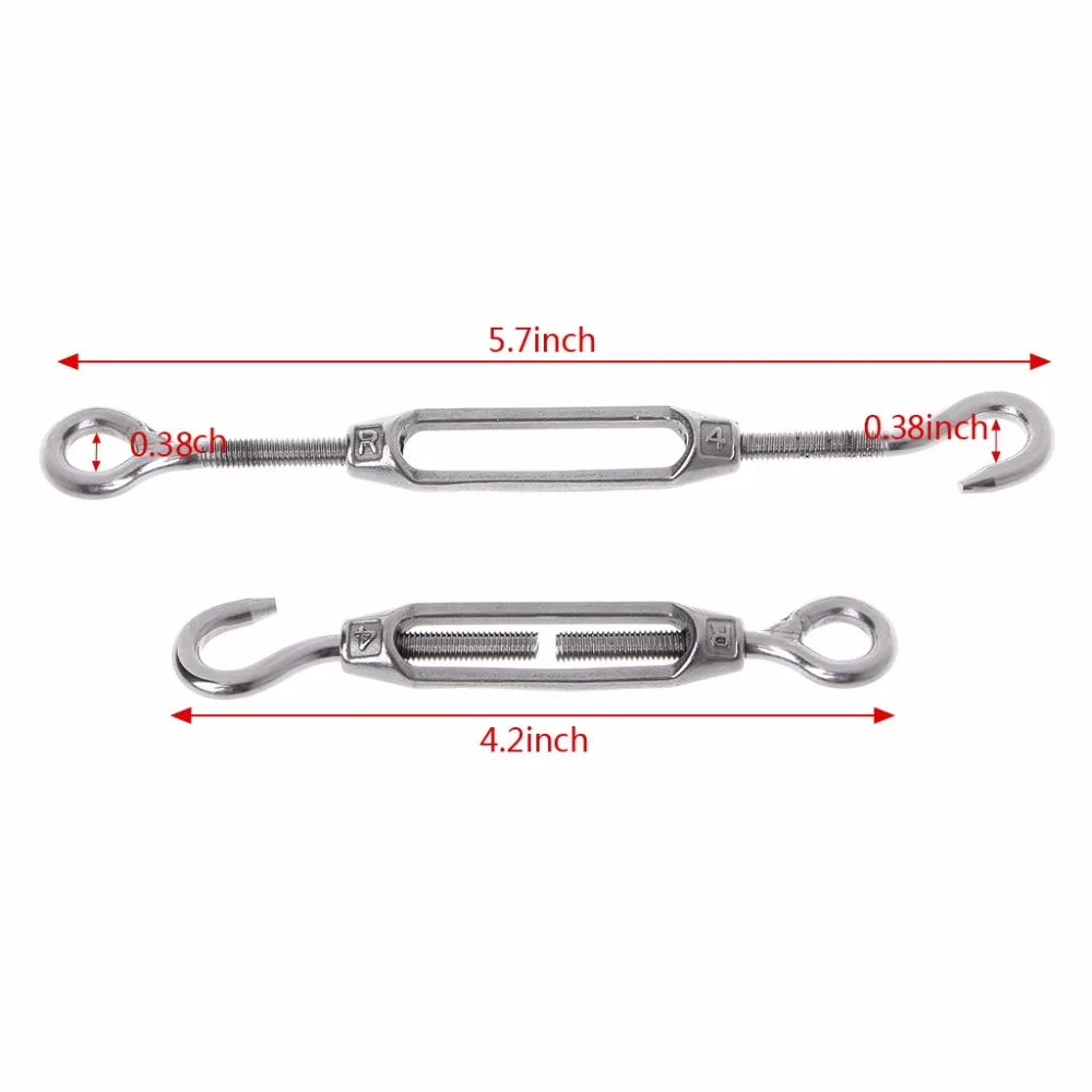 4PCS 304 Stainless Steel M4 Hook& Eye Turnbuckle Light Duty Wire Rope Tension