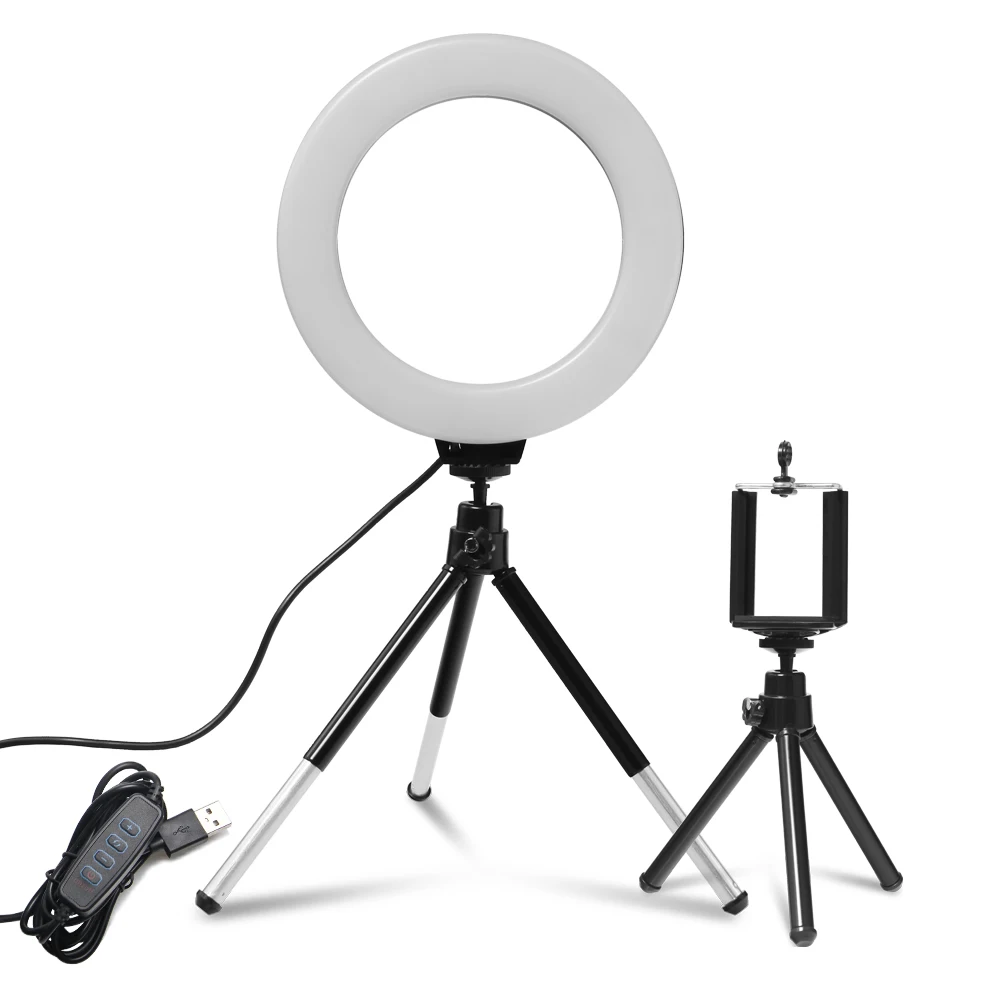 

6inch Mini LED Desktop Vertical Dimmable Ring Light With Tripod Stand USB Plug For YouTube Video Live Photo Photography studio