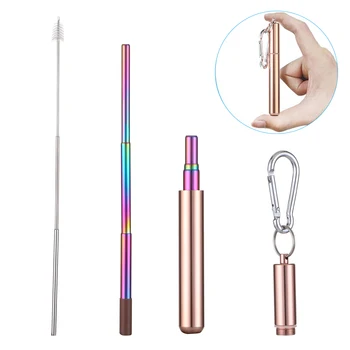 

Telescopic Metal Drinking Straw Collapsible Reusable Straw Portable Stainless Steel Straw with Case Brush for Travel Outdoor #5