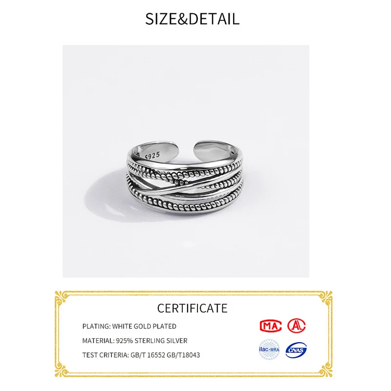 Silver Rings 925 Sterling Silver Rings for Women Vintage Wedding Trendy Large Adjustable Antique