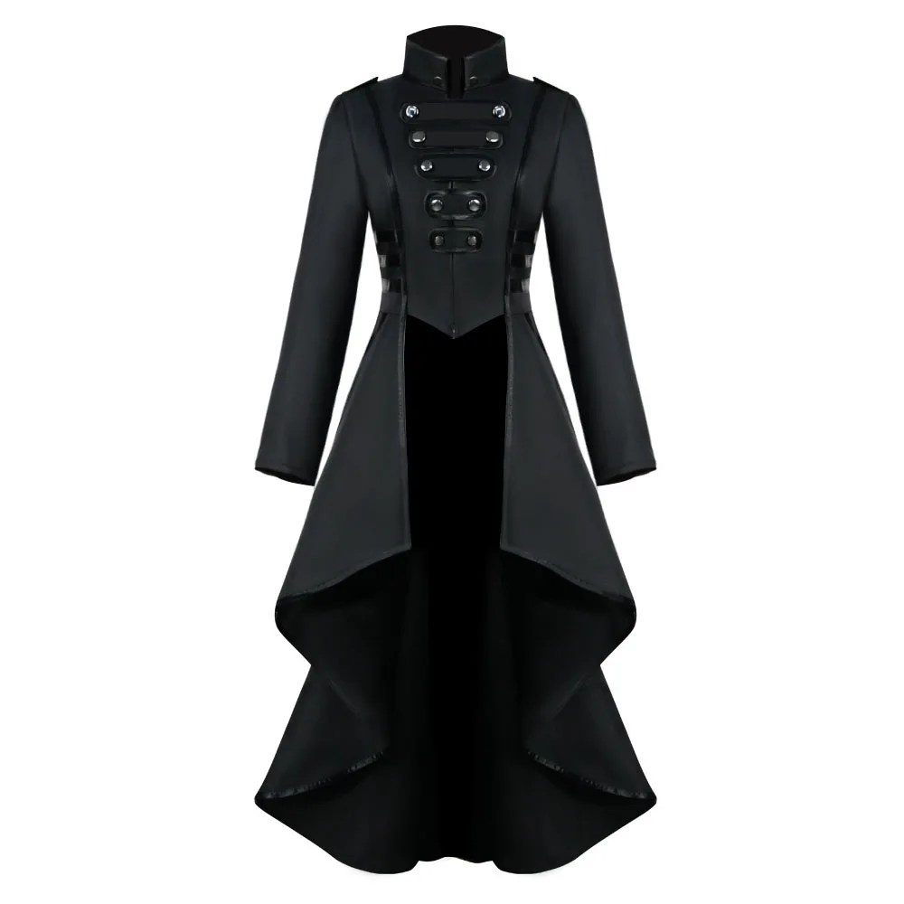 Best  Rosetic Medieval Coat Tuxedo Women's Lapel Irregular Hem Retro Long Coat Female Vintage Gown Party 