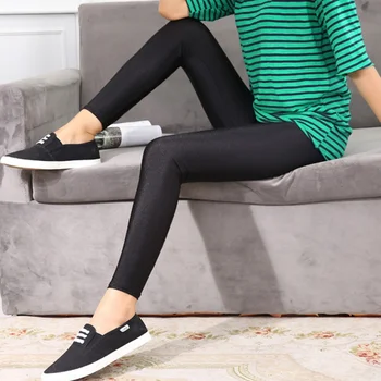 

Women Fitness Black Pant Ankle Length Leggings Thin Cropped Shiny Stretch Pencil Pants