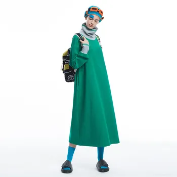 

2020 New Arrivals Autumn Winter Women Casual Loose Knitted Cotton Long Dress Ladies Turtleneck Oversized Green Base Dress