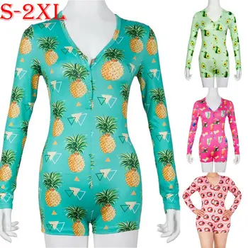 

Summer Women Ladies Sexy Palysuit Tracksuit Long Sleeve Cartoon Printed V-neck Skinny Slim Casual Rompers