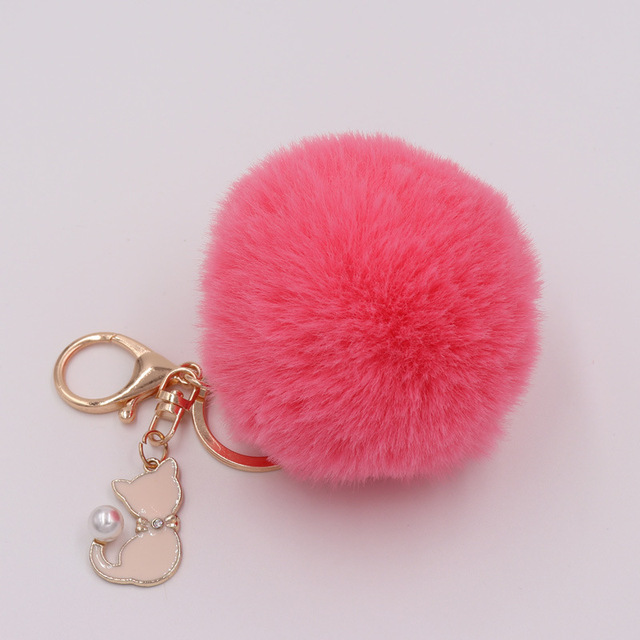Fur Pompom Keychain Artificial Rabbit Fur Pompom Keychain Kitten Pendant Key Ring Fluffy Handbag Women Keychain Key Ring